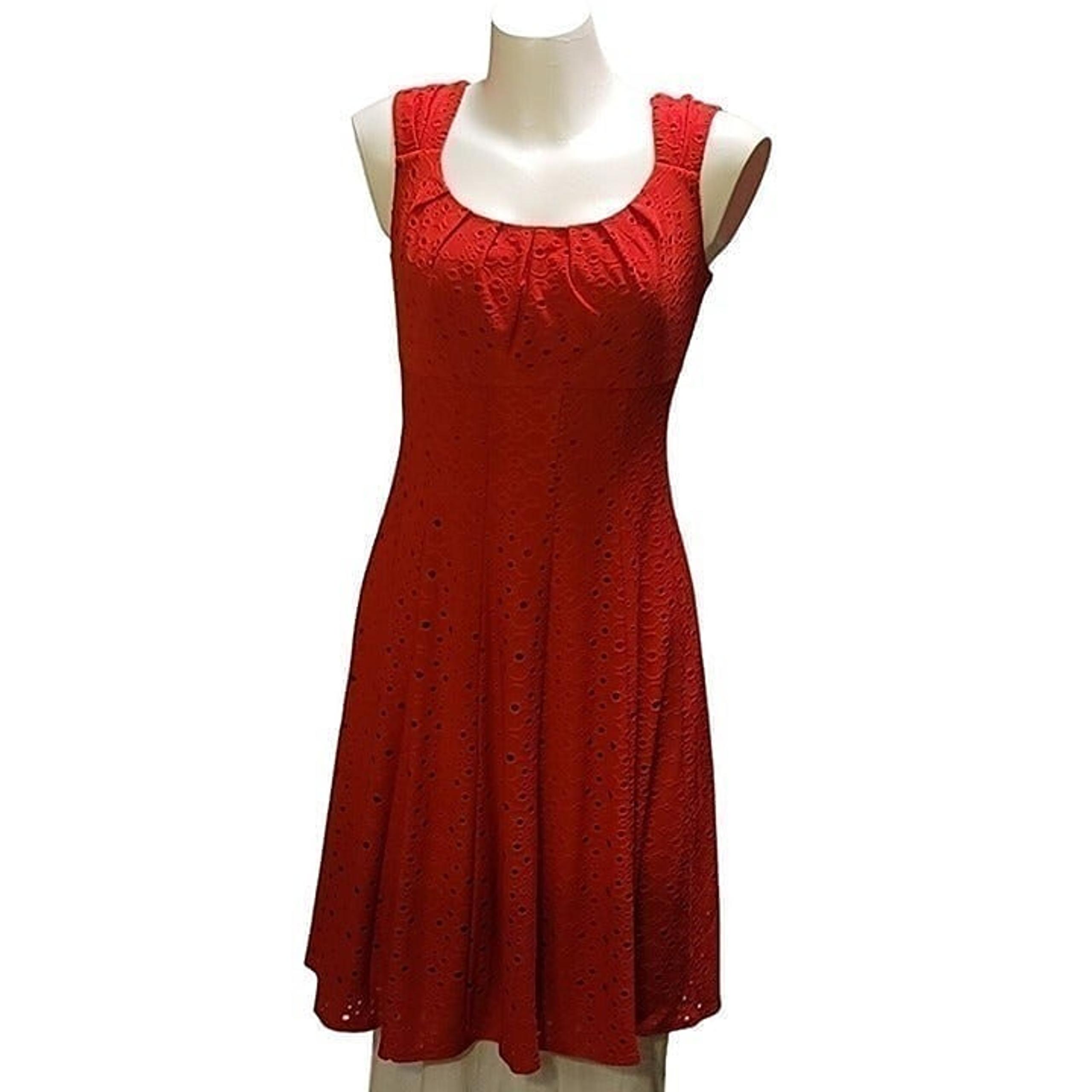 London Times Red Eyelet Dress 12P
