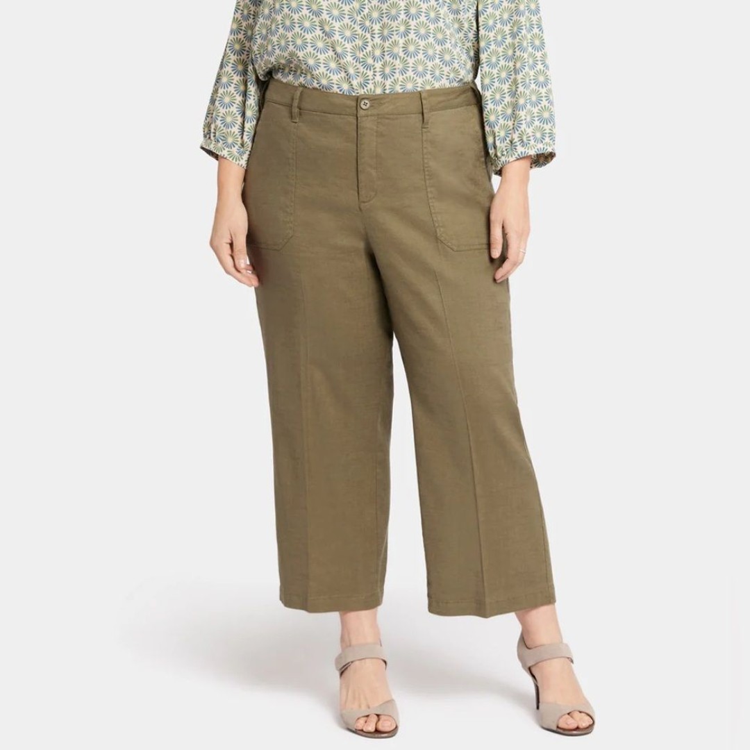 NYDJ New Plus Size 16W Linen Blend Wide Leg Cargo Capri Pants In Avacado Green