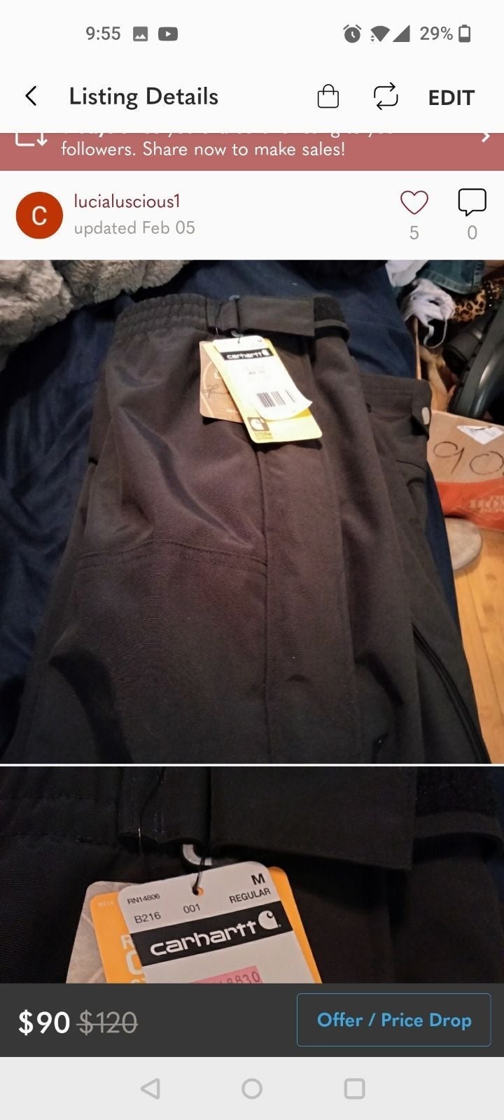 120 Carhartt storm Defender shoreline pant. LARGE