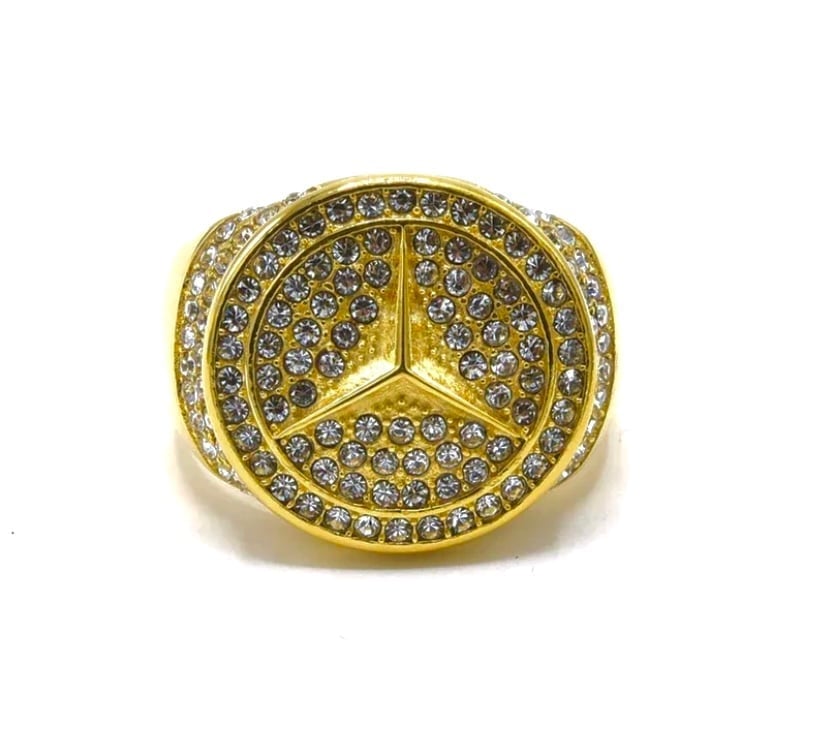 18K Gold Plated Over Stainless Steel Mercedes Benz Men Signet Ring