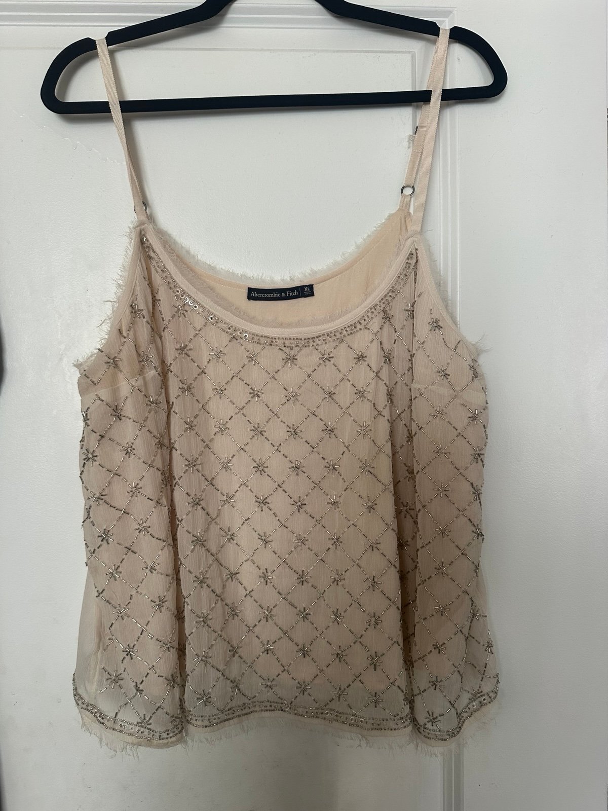 Semi sheer beaded Abercrombie cream tank top
