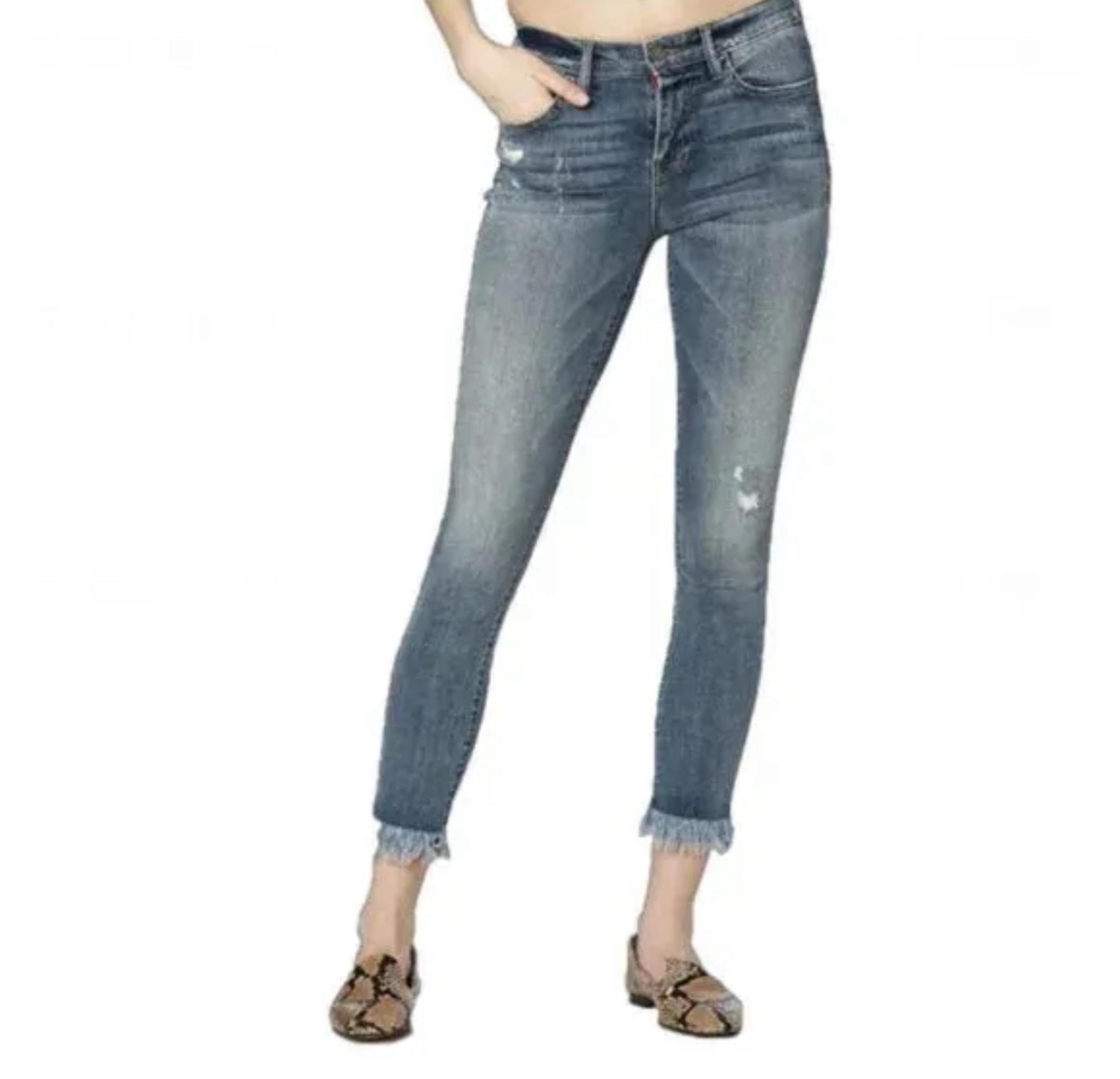 Etienne Marcel Raw/Fringe Hem Distressed Cropped Skinny Jeans In Blue Size 29
