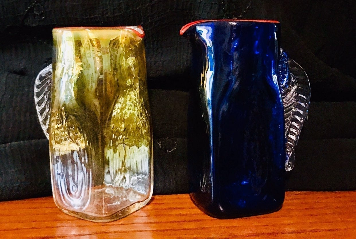 Vintage Red Rimmed Art Glass Pitchers