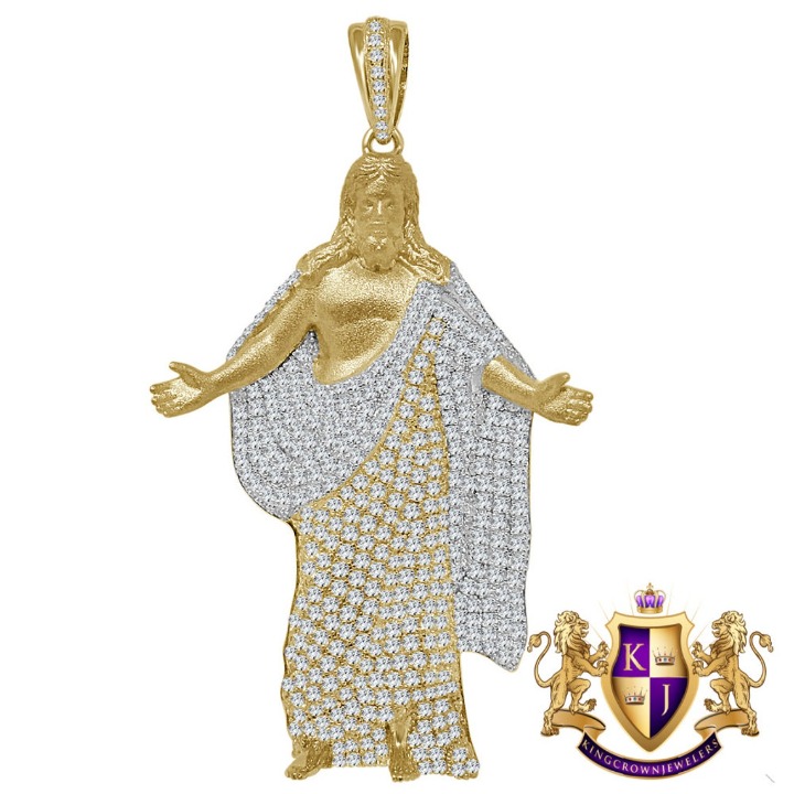 31+ Grams Big 3'' Real Silver Jesus Crist Full Body 14K Gold Over Pendent Charm