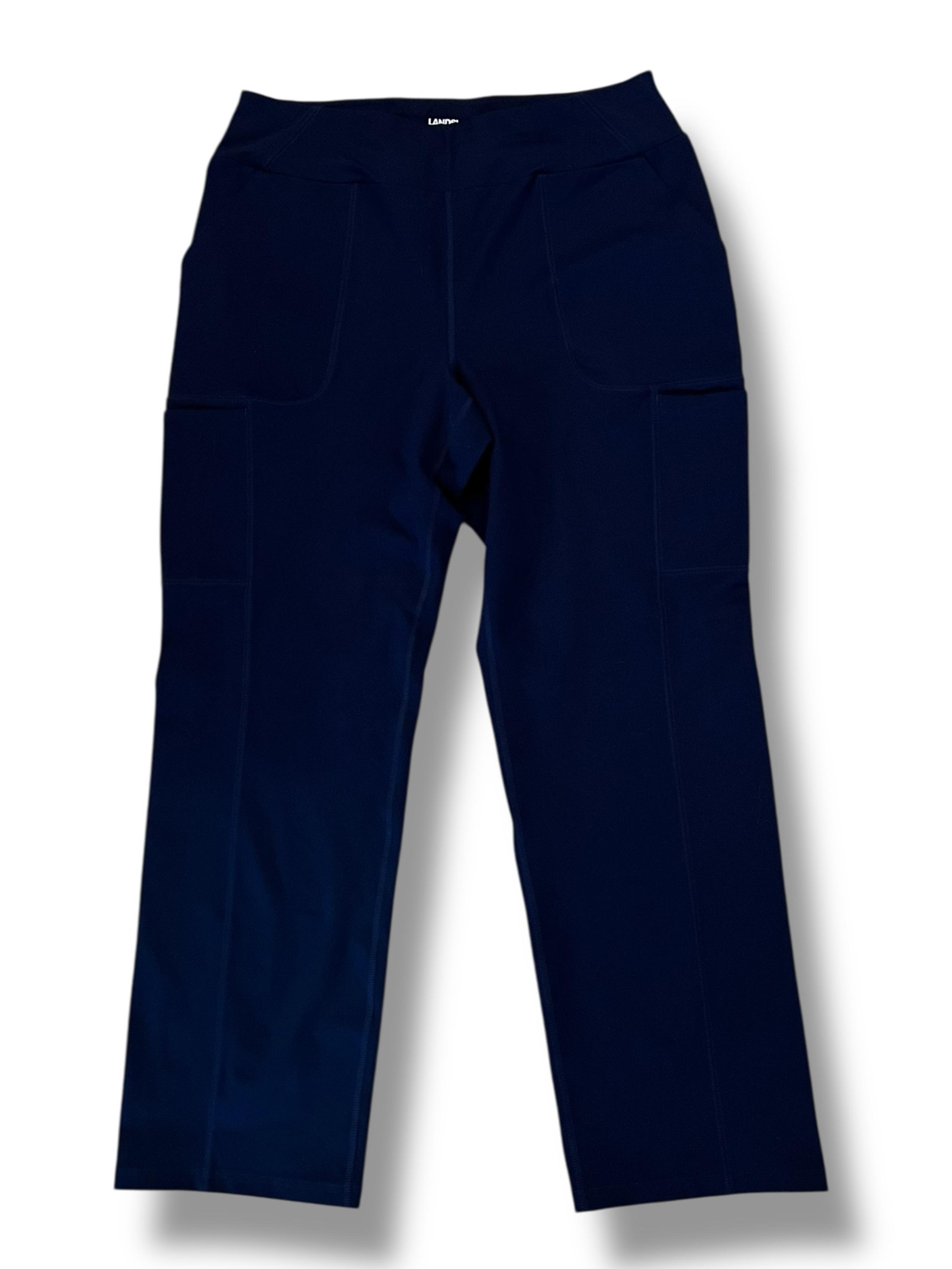 Lands End Women's Mid Rise Pull On Ponte Ankle Pants Navy Sz L Thick Excellent
