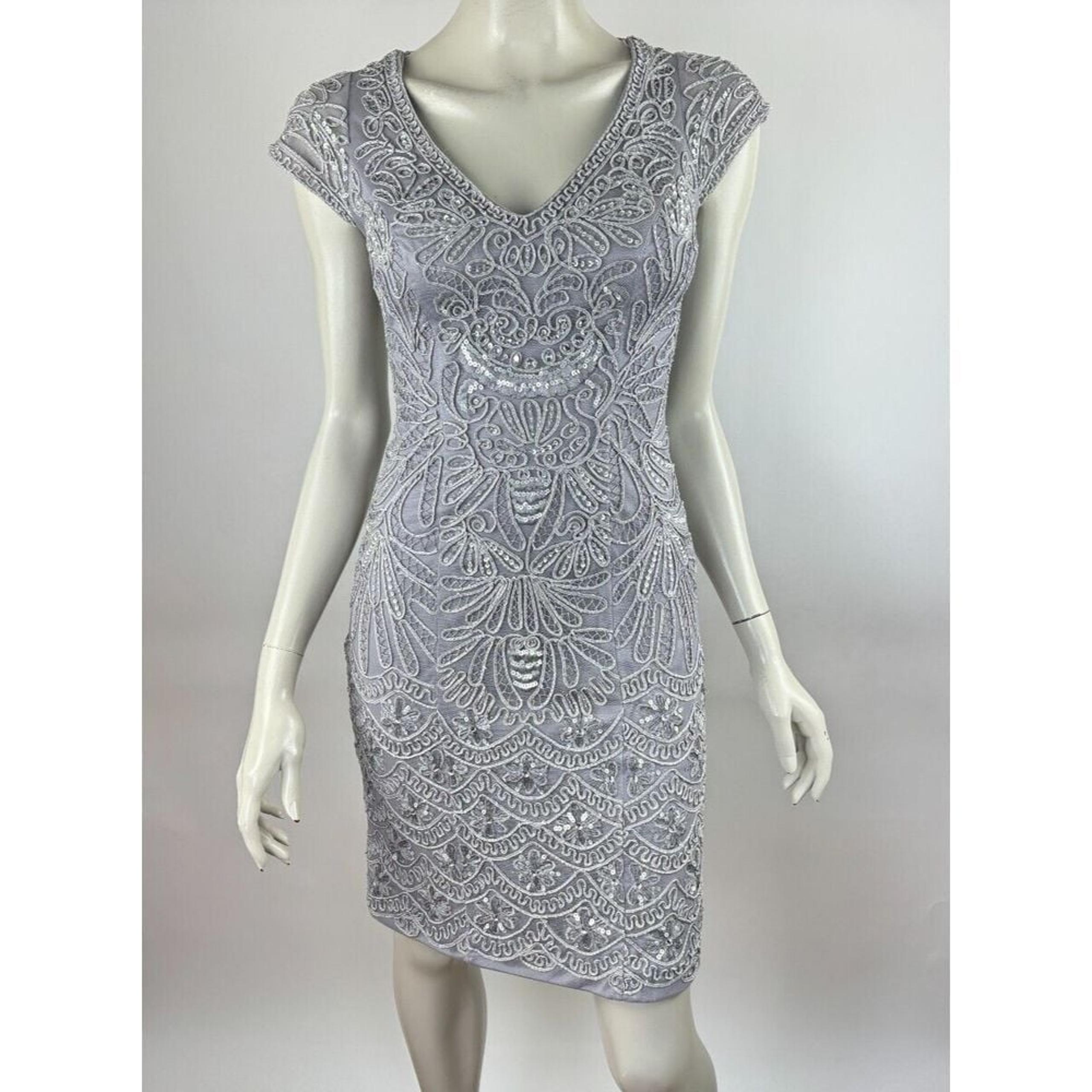 Sue Wong Embroidered V-Neck Sheath Dress Women 0 *Flaws Short Sleeve Embellished