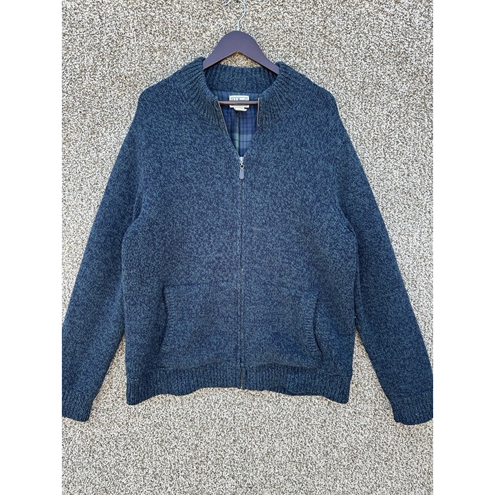 LL Bean 100% Lambs Wool Flannel Lined Jacket Men's XL Blue Full Zip Outdoor