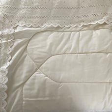 Vintage Full/Queen Comforter Quilt Cream Lace Trim Cottage Granny Core 74”x 84