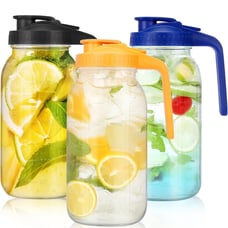 3 Pack 64 oz Wide Mouth Mason Jar Pitchers with Airtight Lids – Leak-Proof Glass