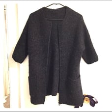 Wool alpaca 3/4 zip-up dark sweater top