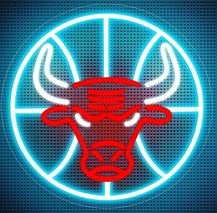 Bright Blue/Red Chicago Bulls Basketball Logo LED Light NBA Sports Room Decor