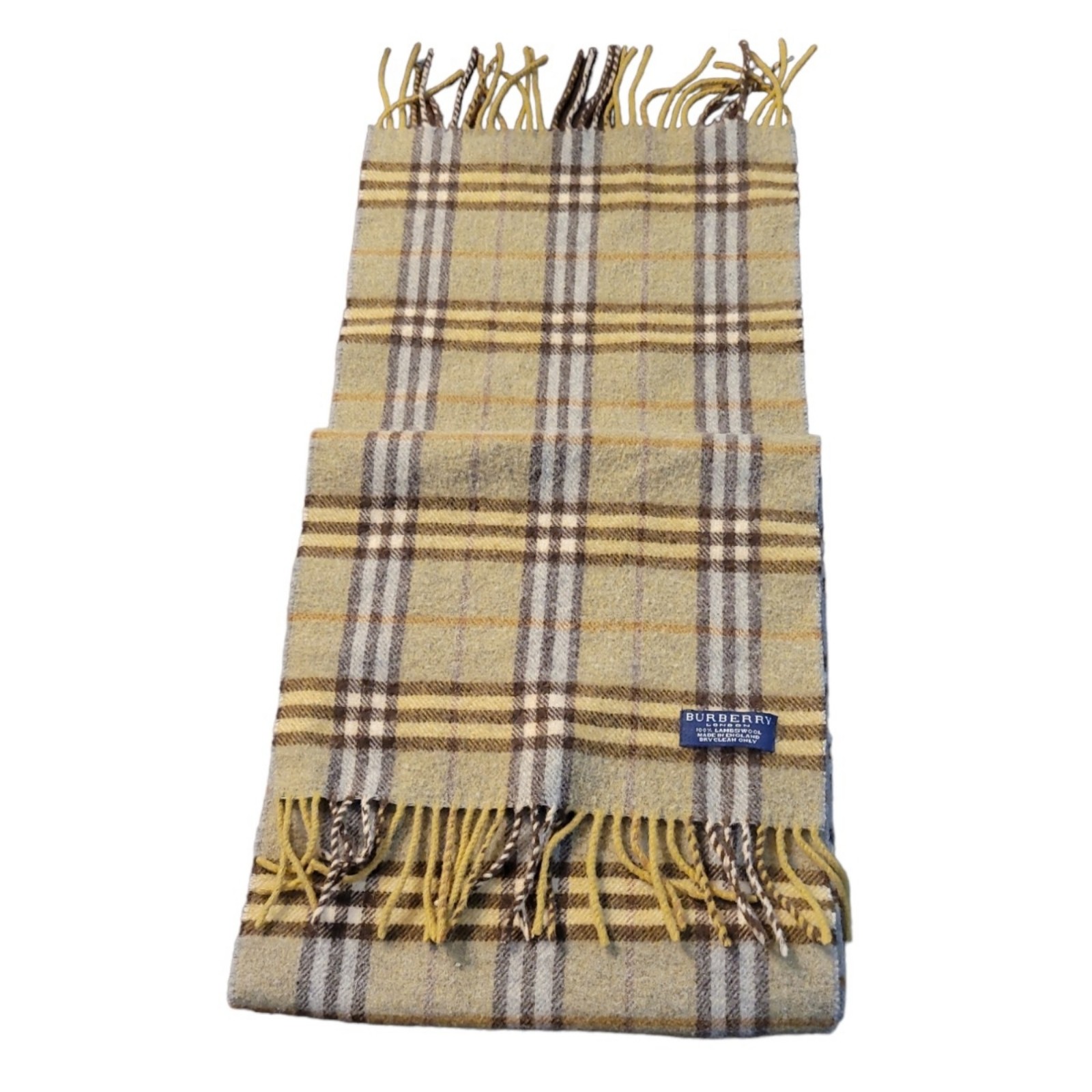 Burberry Classic Nova Check Lambswool Green Unisex Vintage Scarf