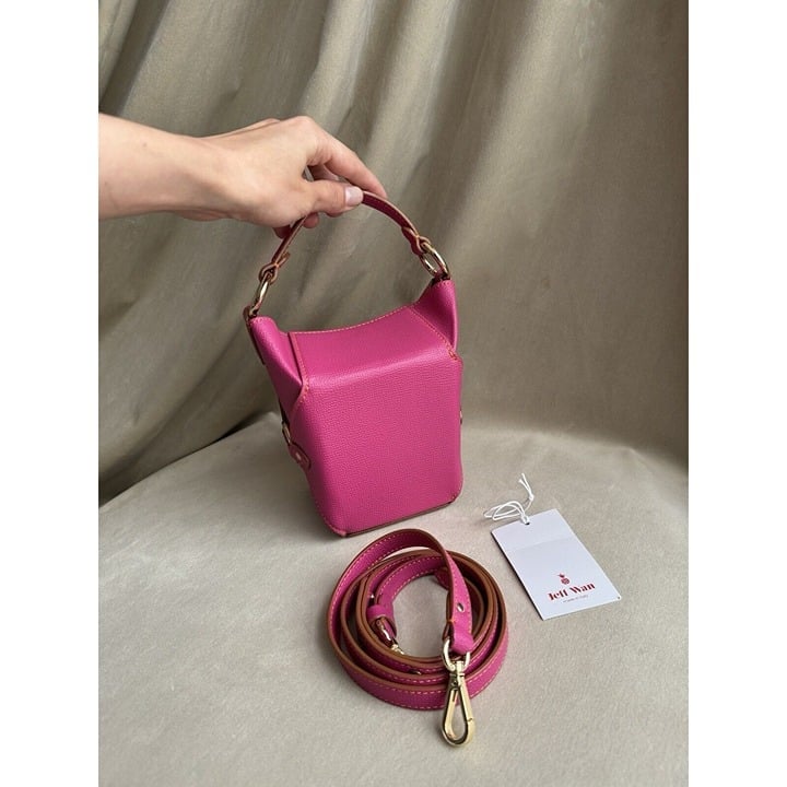 BNWT Jeff Wan Fuchsia Pink Lunch Box Purse W Long Strap