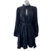 Anthropologie Dress Womens Medium Petite Blue Mini Jacquard High Collar Belted