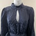 Anthropologie Dress Womens Medium Petite Blue Mini Jacquard High Collar Belted
