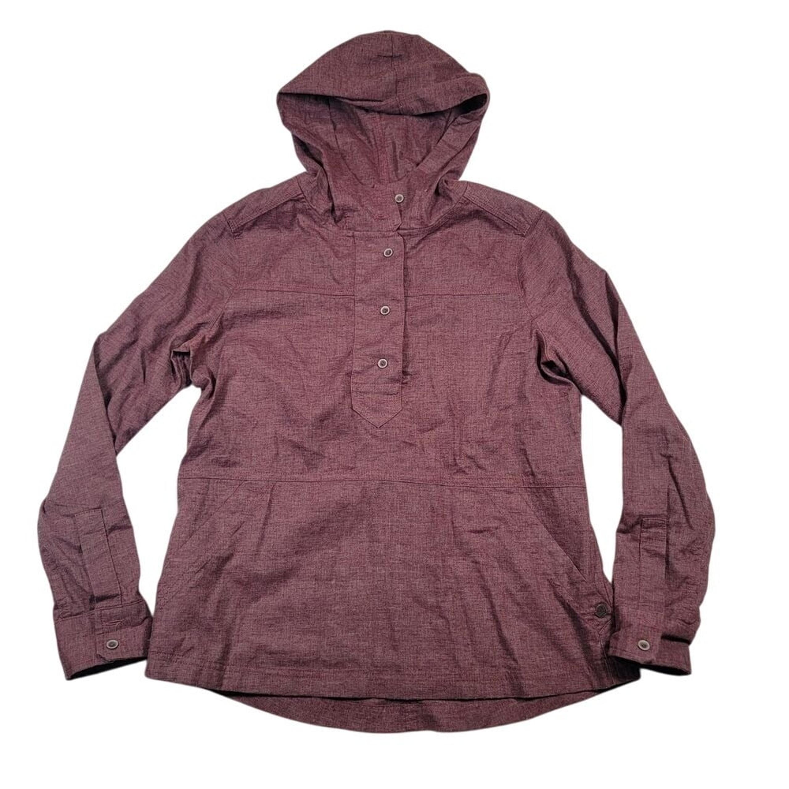 prAna Women's Pullover Hemp Blend Anorak Sz S Maroon Hooded Stretch Outdoor