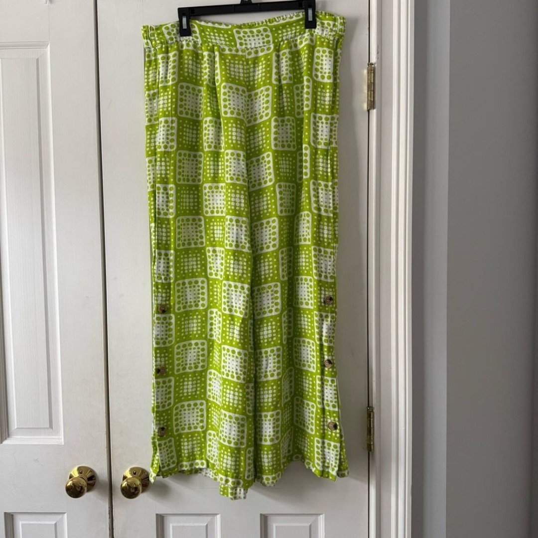 Anthropologie x The Odells The Anna Wide Leg Linen Pant in Lime Multi Size Med