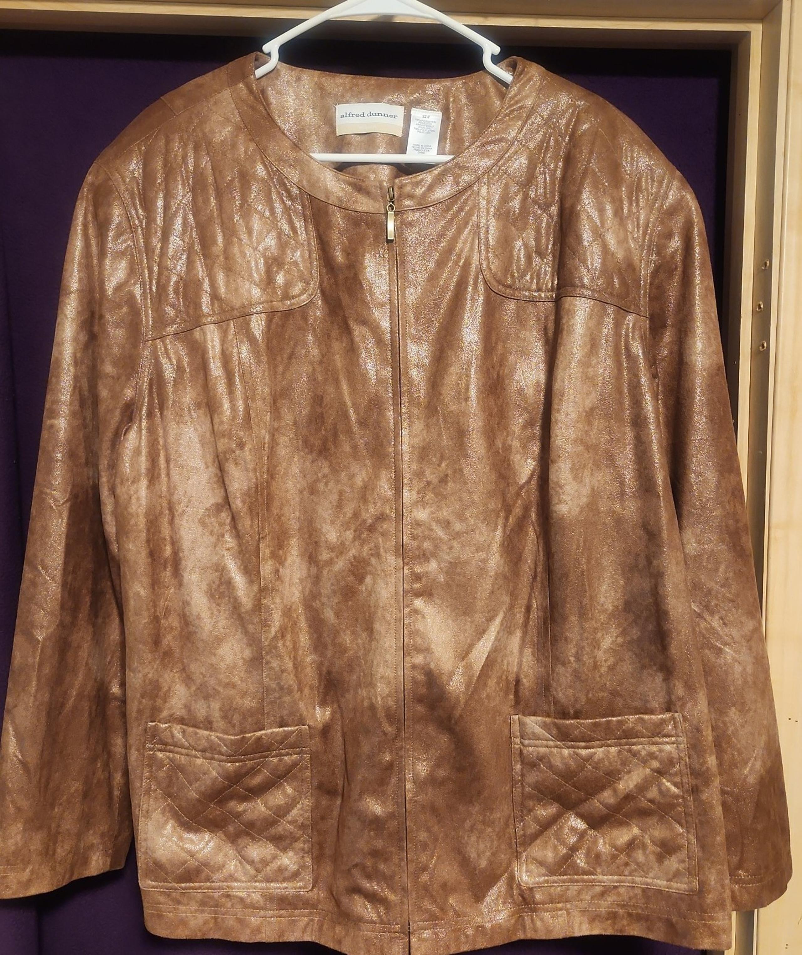 Alfred Dunner Womens Full-Zip Light Weight Jacket Goldish/Brown 22W