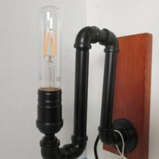 Industrial Galvanized Black Pipe Lamp With Wood