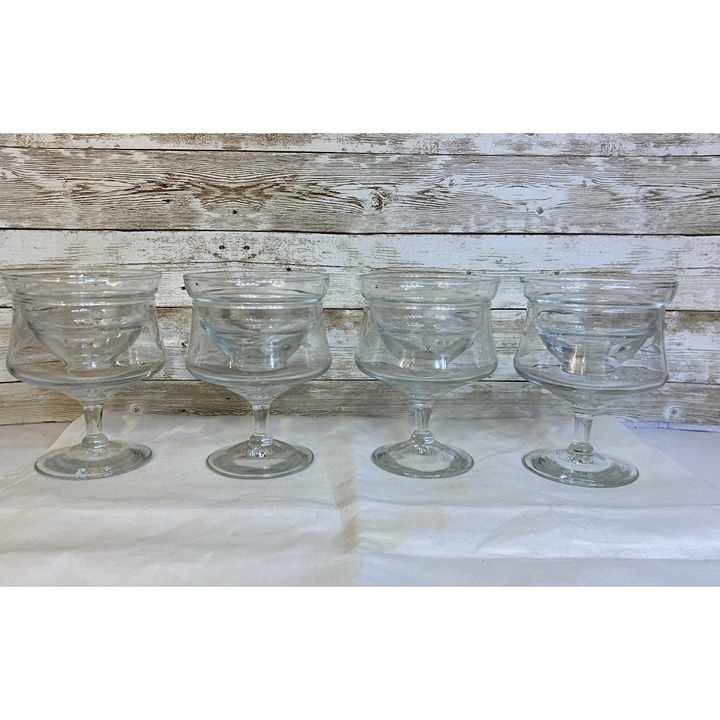Set of 4 Vintage Princess House Heritage Etched Shrimp Cocktail Glass w / Insert