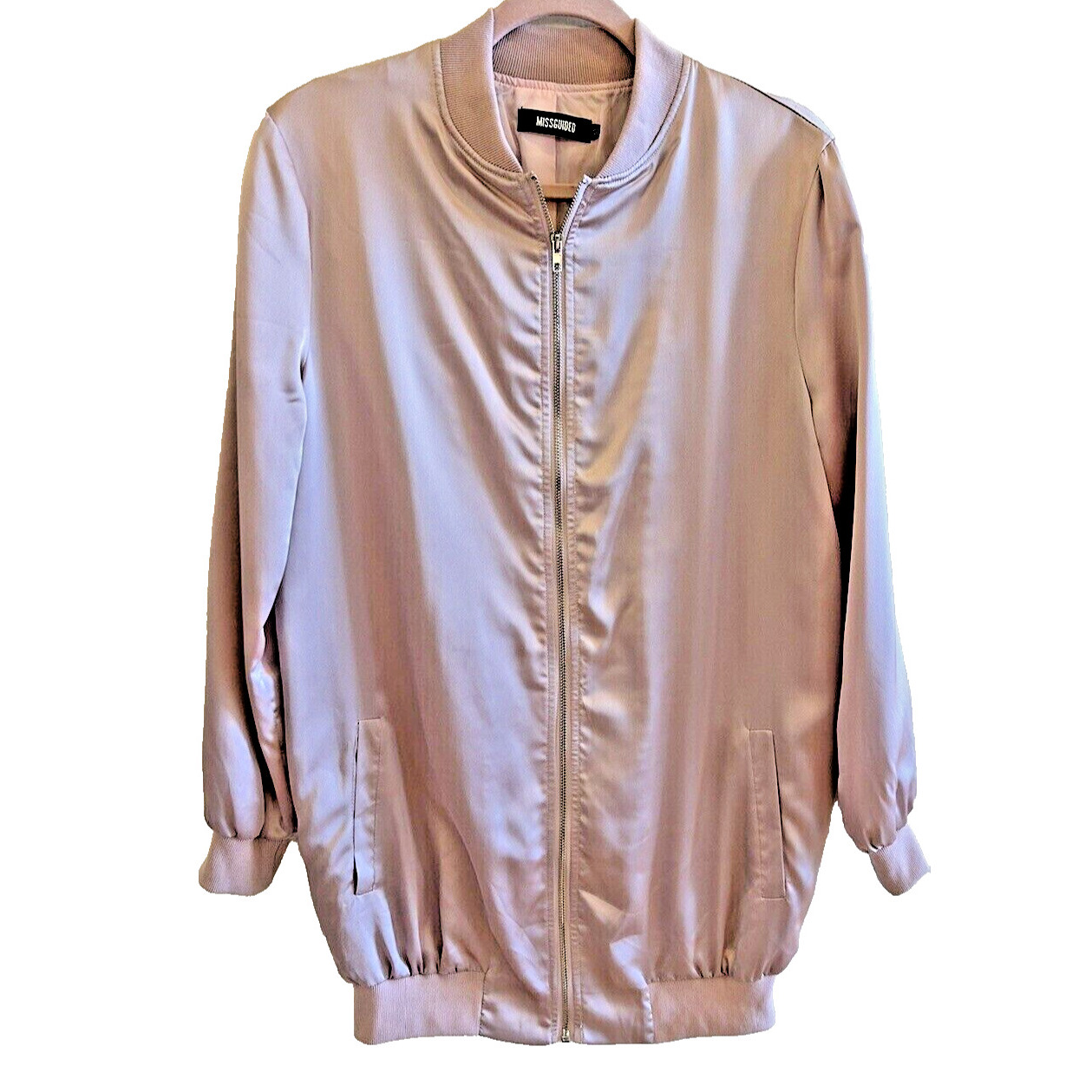Missguided Womens Dusty Rose Full Zip Stand Collar L/S Varsity Jacket size 10