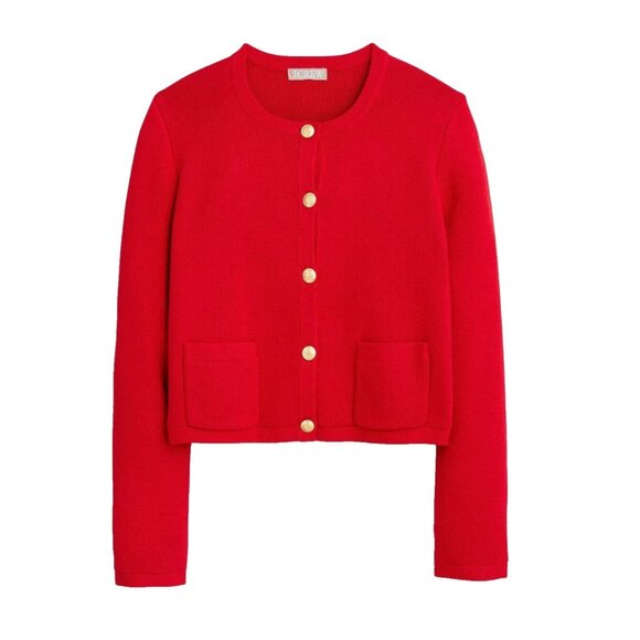 NWT J.Crew Emilie Sweater Lady Jacket in Classic Cardinal Cotton Knit Cardigan L