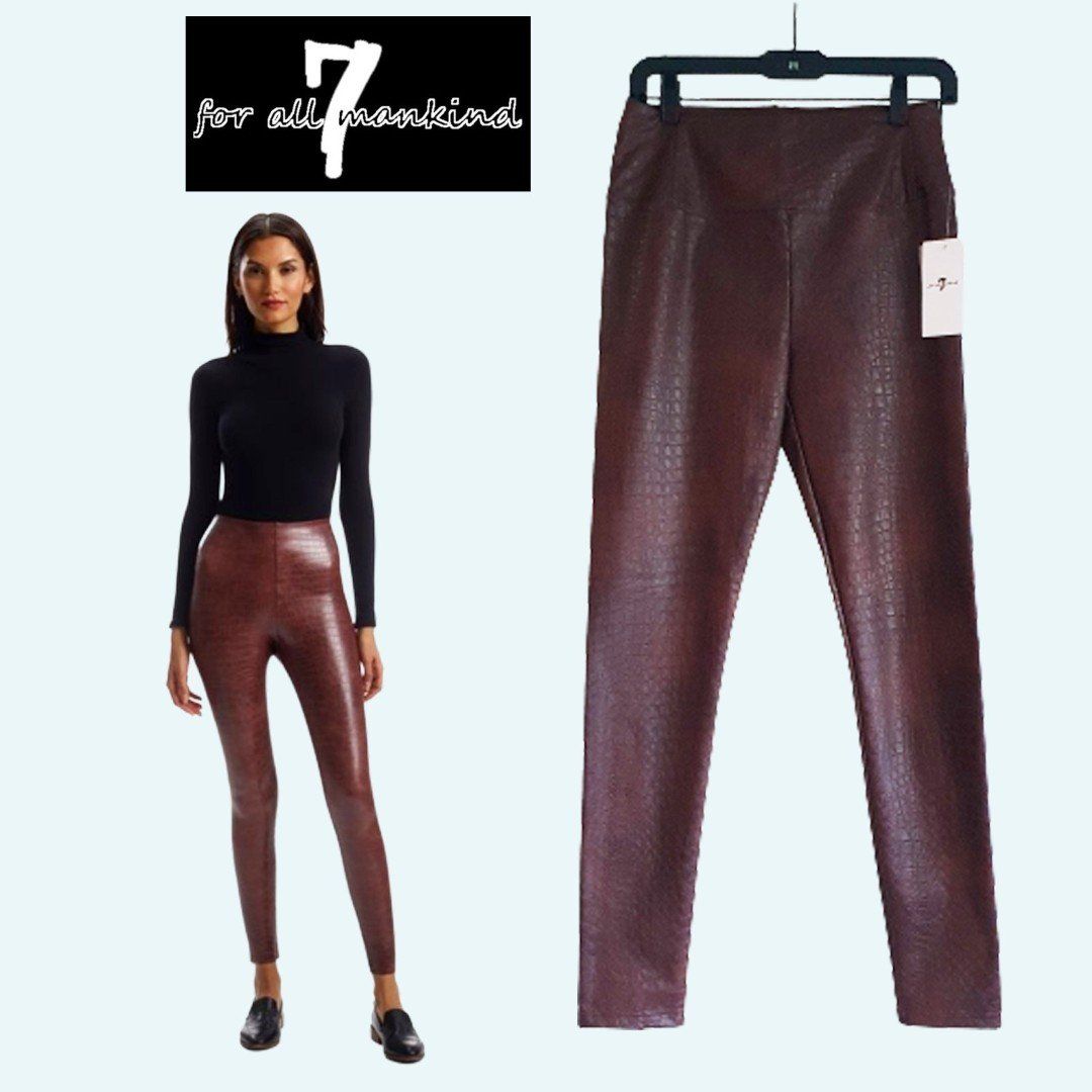7 FOR ALL MANKIND NEW Crocodile Faux Leather High Rise Legging XS