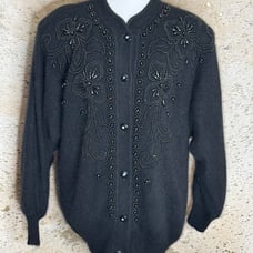 Vintage 70s Black Cardigan with Intricate Beadwork