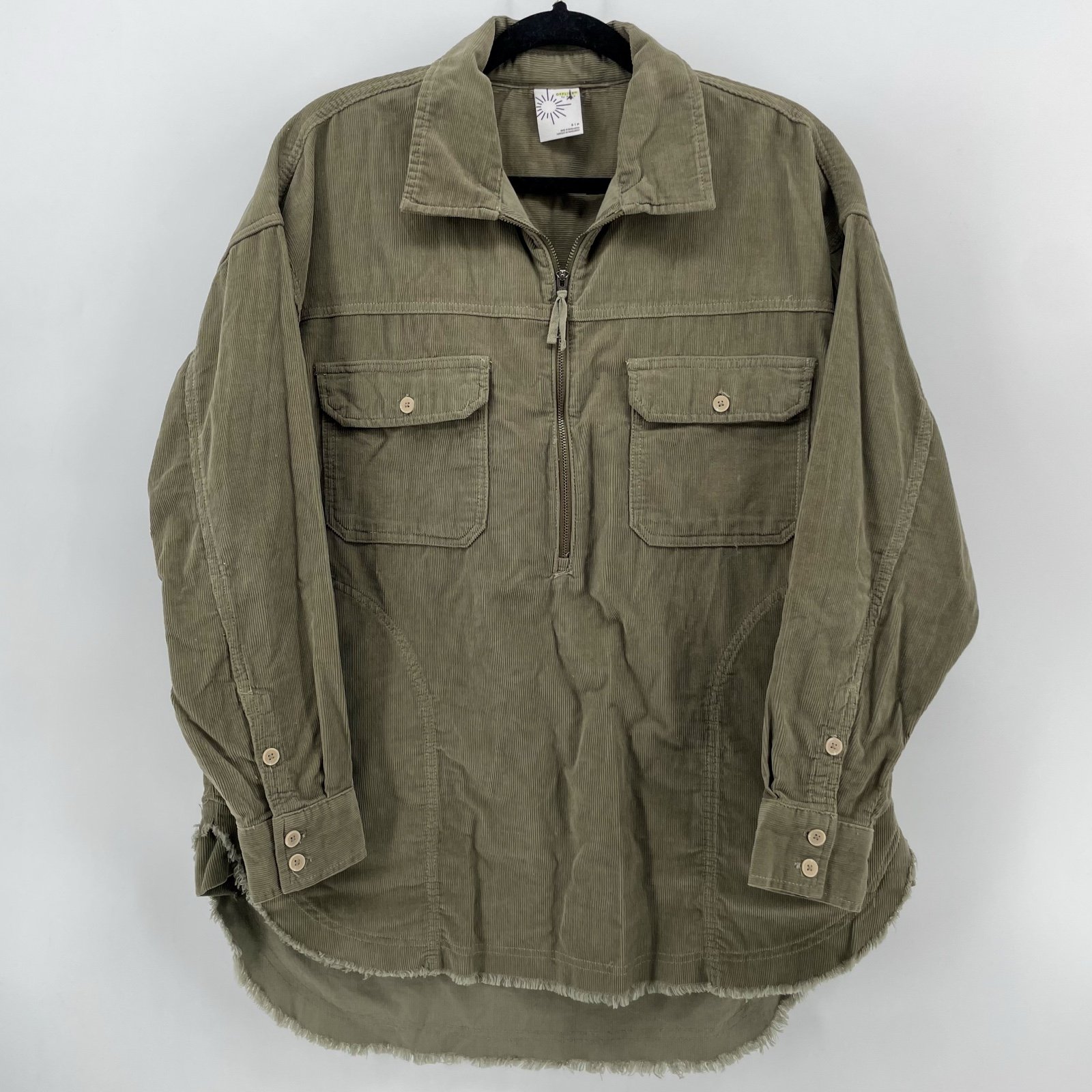 Aerie Offline Oversized Quarter Zip Pullover Olive Green Corduroy Pockets S