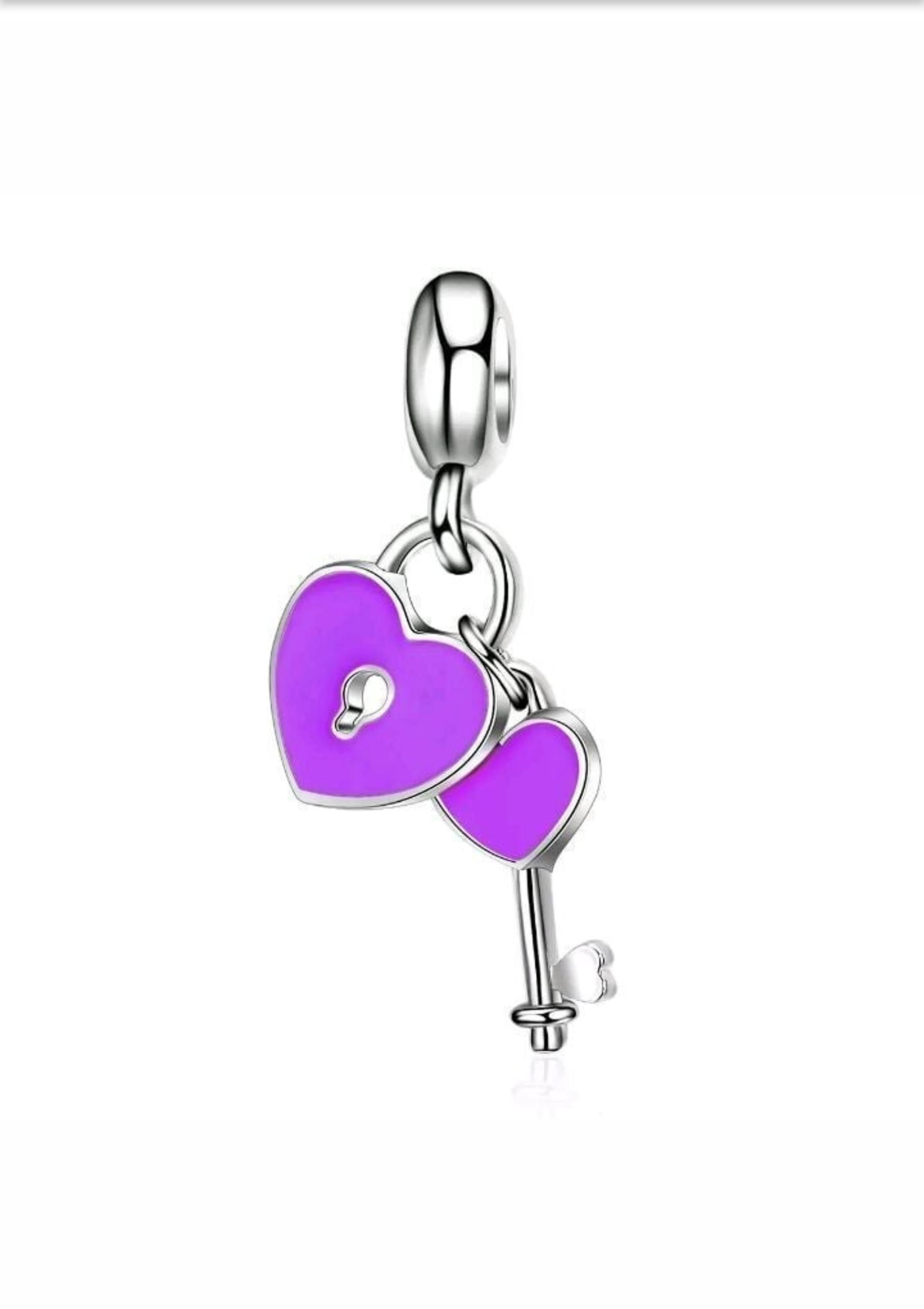 Purple Enamel Key To My Heart Charm Bead