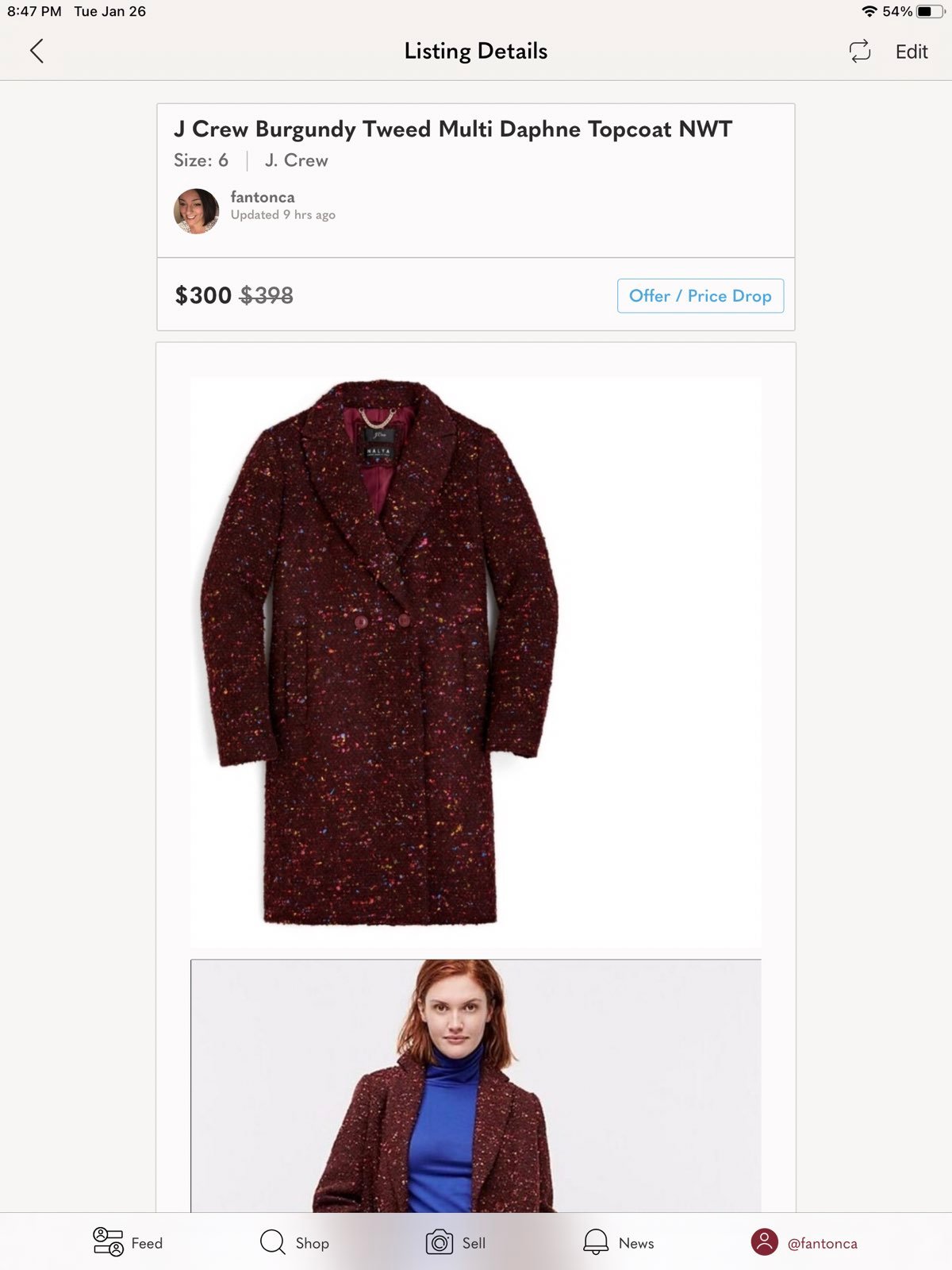 J Crew Burgundy Tweed Daphne Topcoat