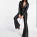 Black leather look high waisted pants