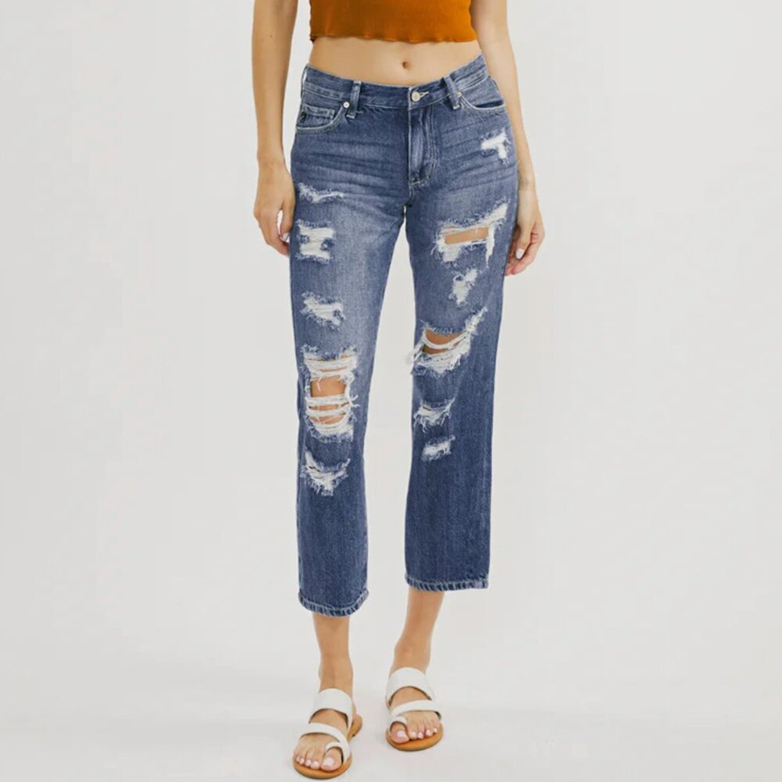 Kancan Effy Mid-Rise Destroyed Boyfriend Jeans Size 5/26 NEW