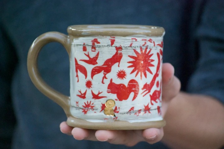 Large ceramic mug, 16 oz, coffee mug, handmade pottery, woodland mug, large tea