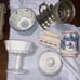 Antique bathroom lot blue + white