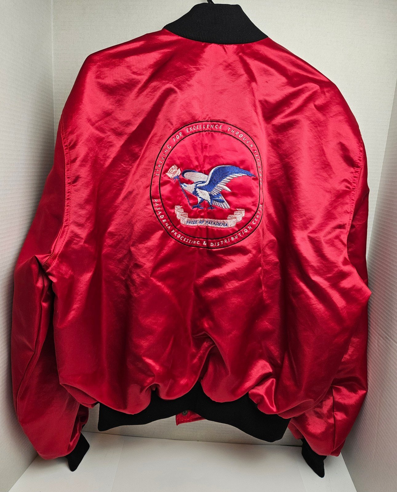 VTG Embroidered Satin Bomber Jacket Pasadena Processing & Distribution Center XL
