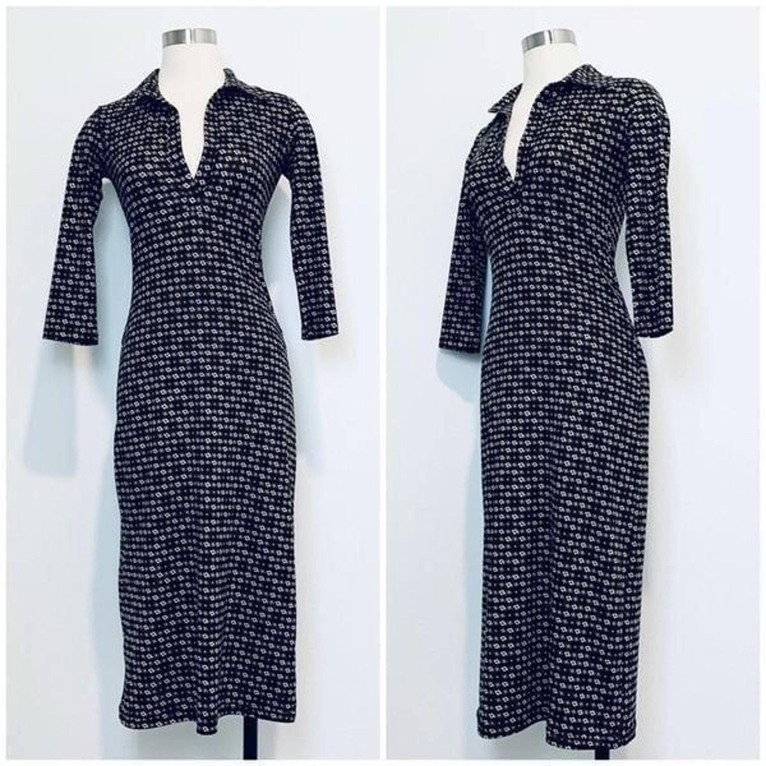 Vintage Tightrope Black Geometric Midi Dress Polo Shirt Y2K Small S