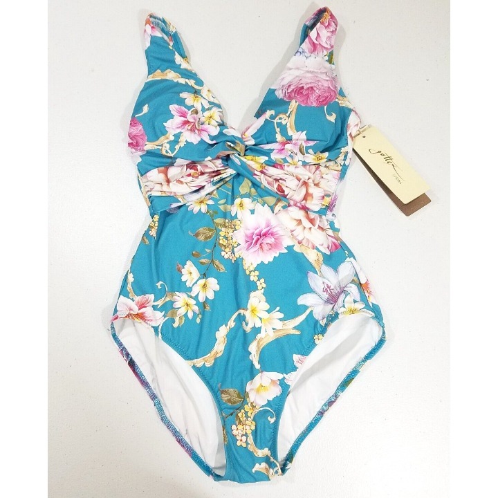 Gottex Classics Hitachi Floral V-Neck One Piece Swimsuit Size 6 US