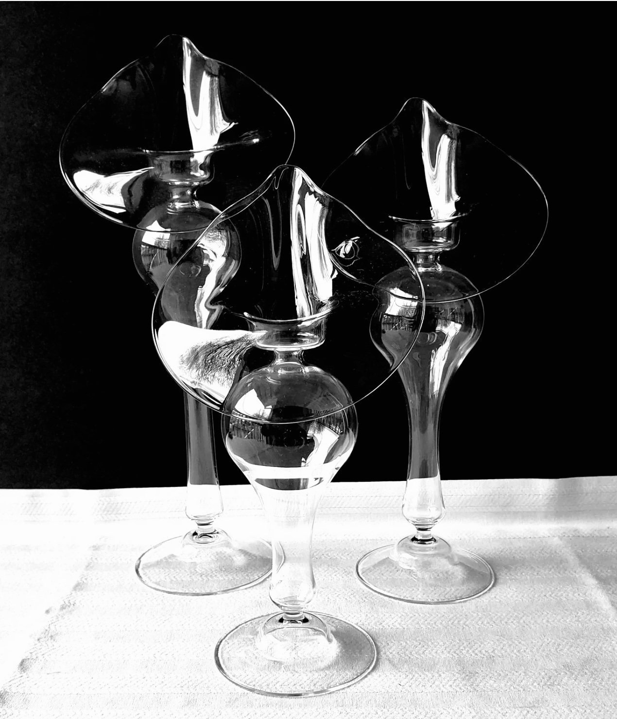3 Stunning,Delicate,Handblown Glass Jack In The Pulpit oil lamps 11in,9.5in,8 in