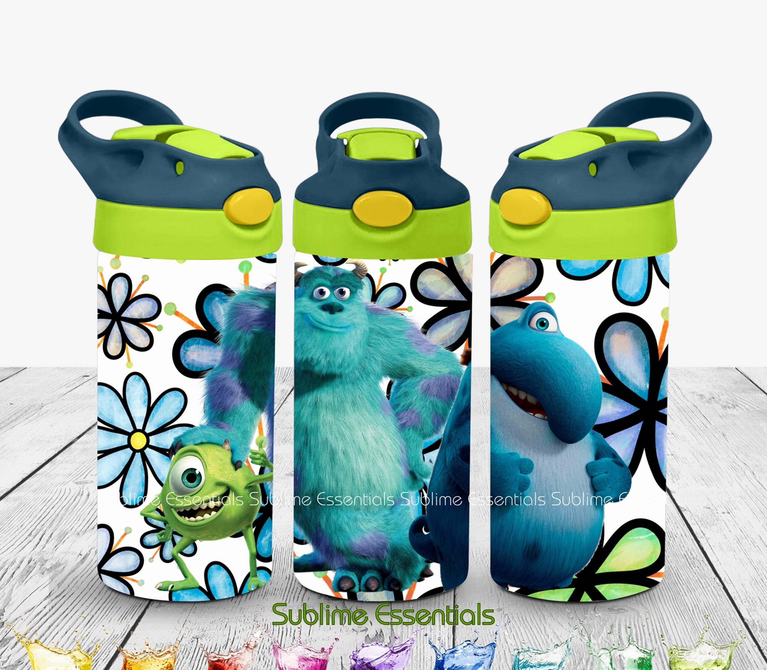 Monster Inspired “Teal Flowers” - 12 Oz Kids Flip Top Tumbler - Add a Name!