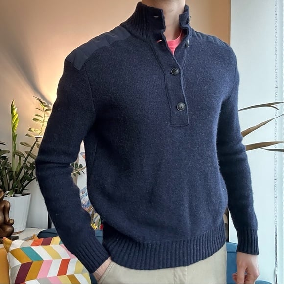 Polo Ralph Lauren Wool Navy Blue Quarter Button Long Sleeve Sweater M