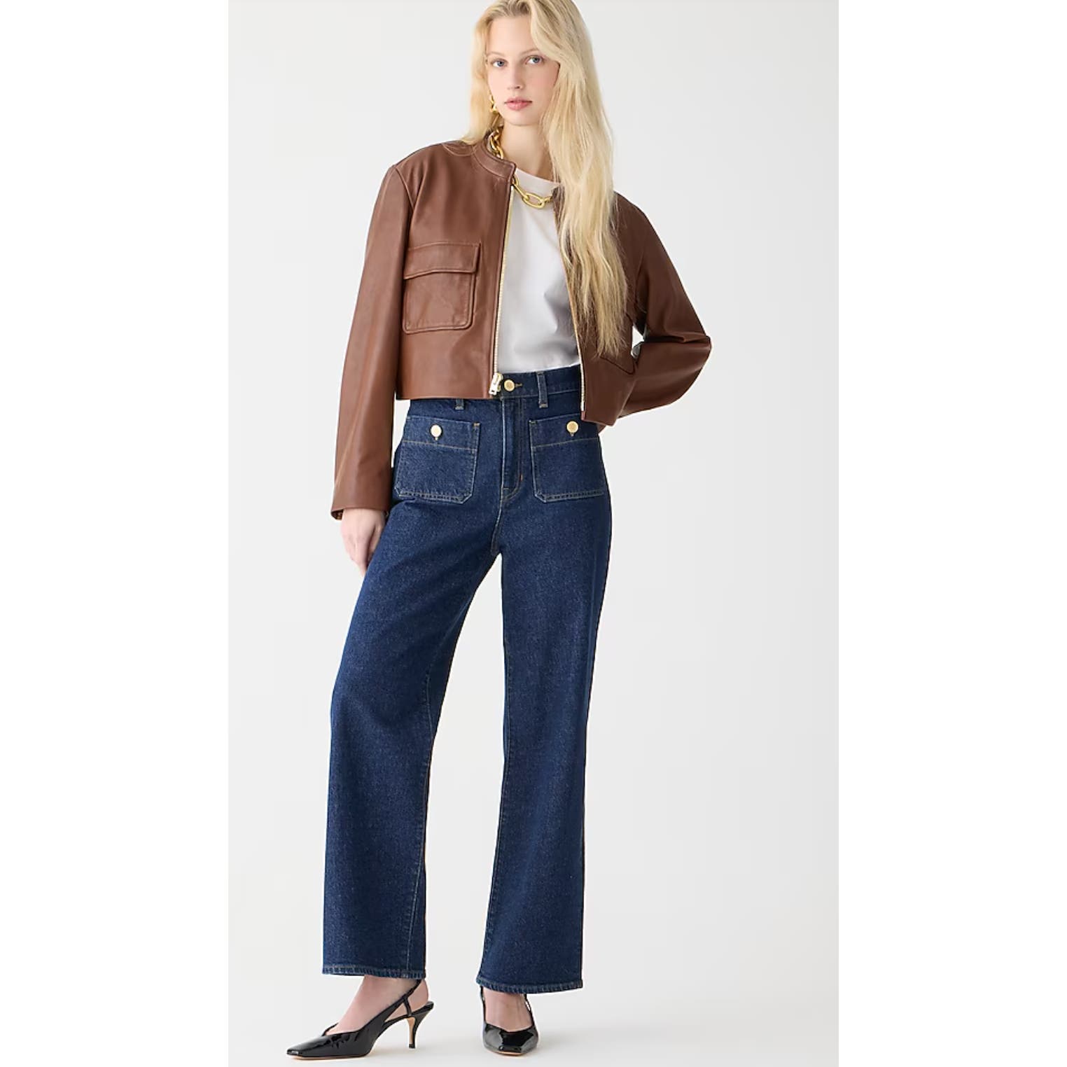 NWT J. Crew Sailor Slim Wide Leg Jeans 26 J.Crew BX942 Dark Wash Nautical Regina