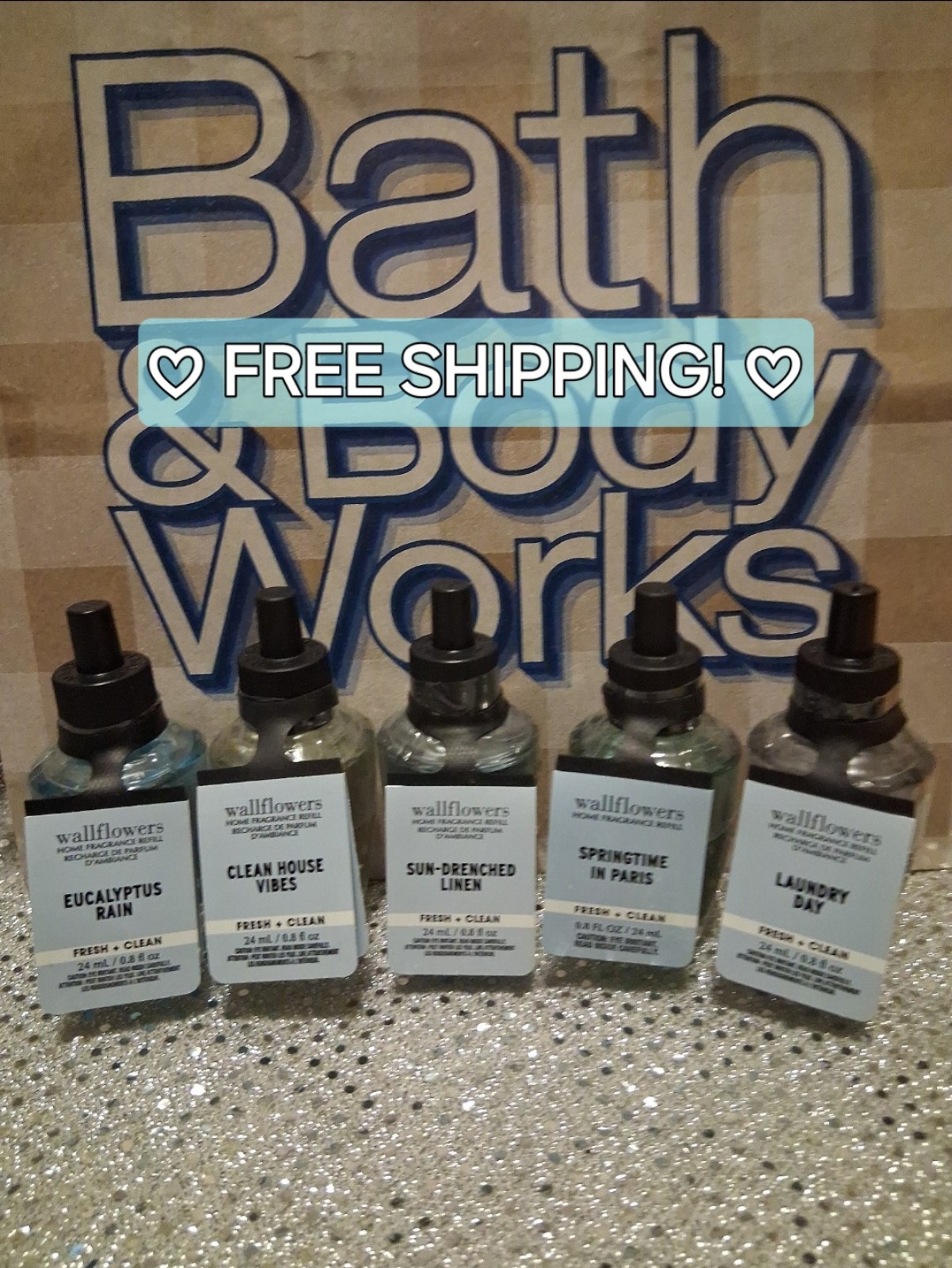 ×5 Bath & Body Works Wallflower Bundle Clean Fresh Fragrance Laundry Day Linen