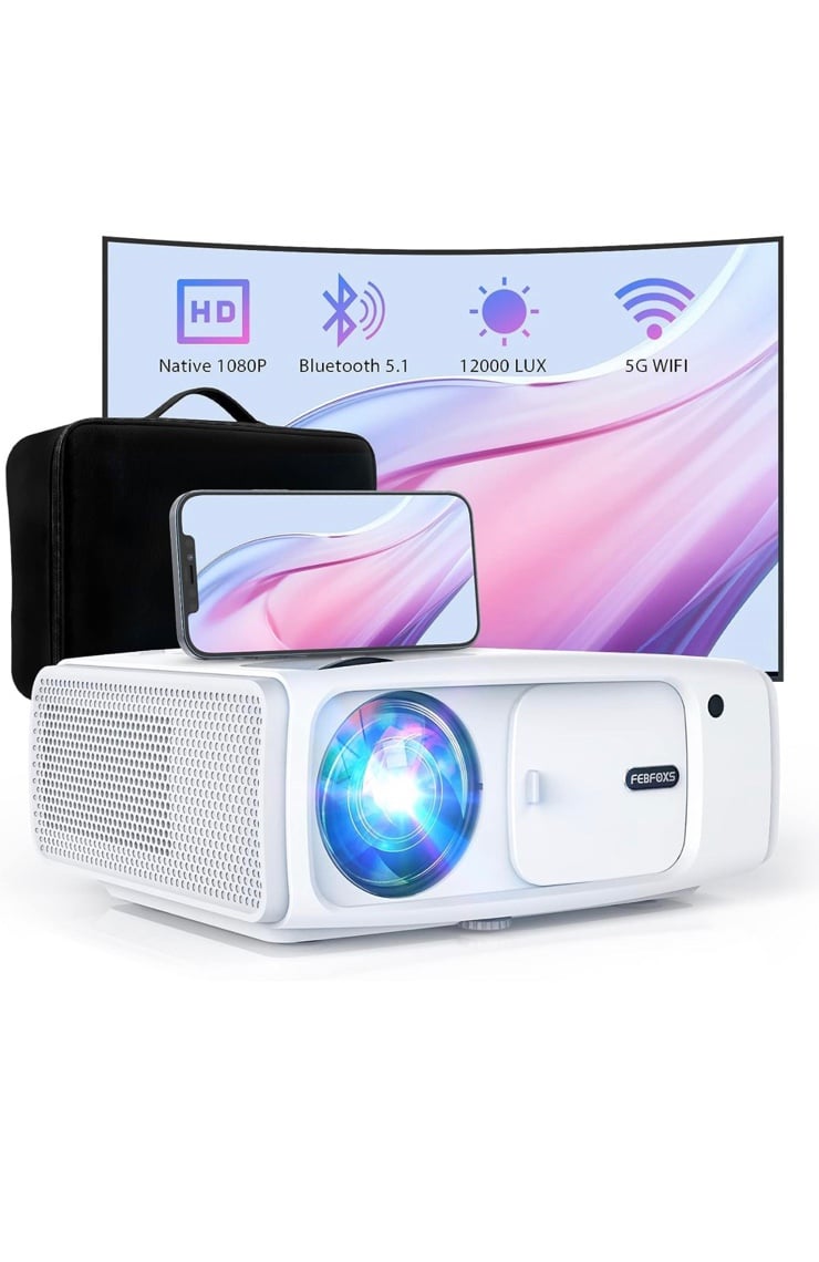 Febfoxs Projector with WiFi and Bluetooth - 12000LUX 400 ANSI Lm Native 1080P Po