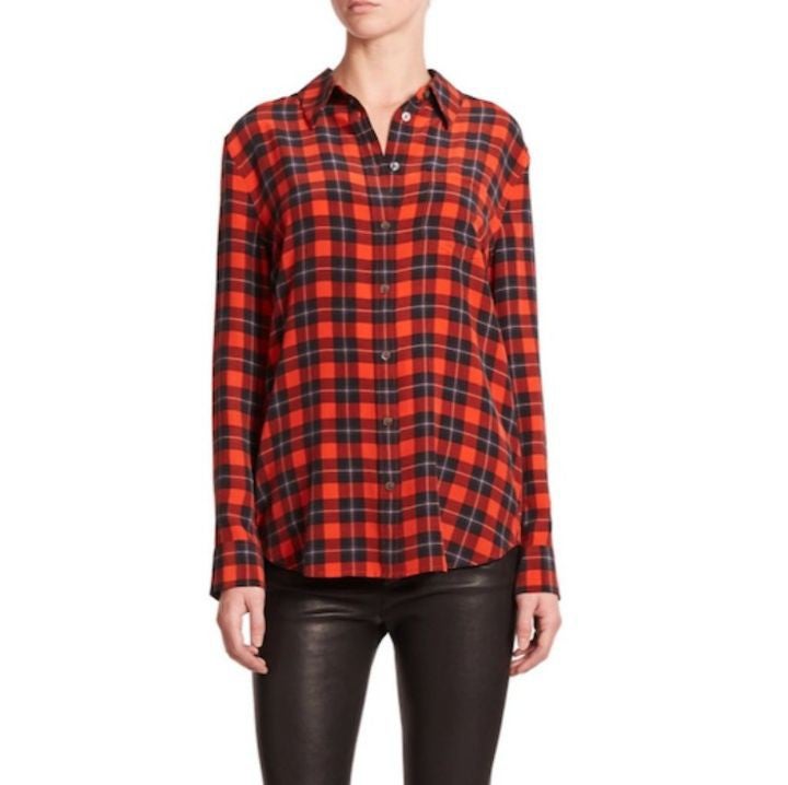 Equipment Red Plaid Silk Shirt