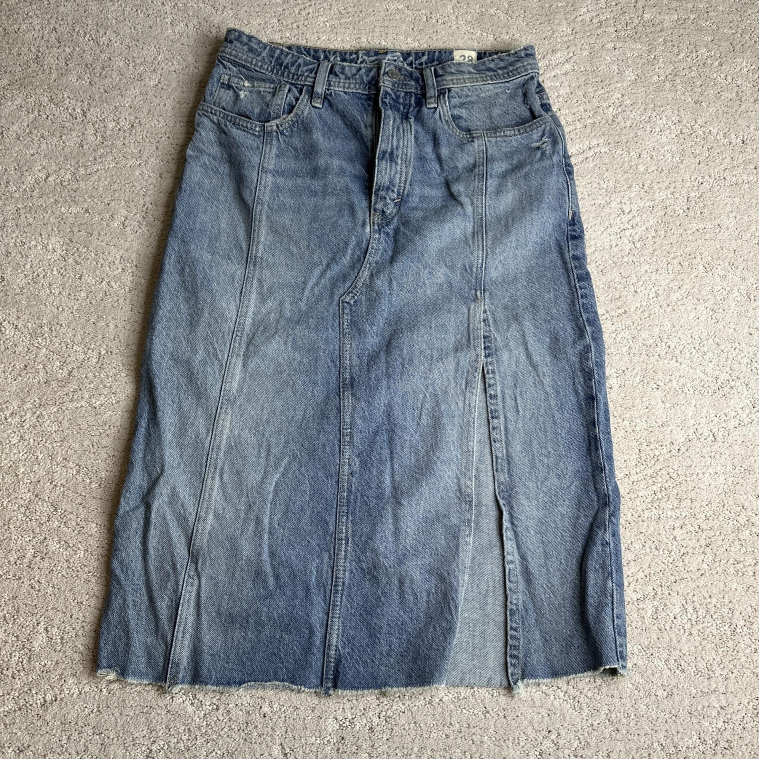 Women's We The Free 28 Denim Pencil Midi Skirt Slit Button Fly