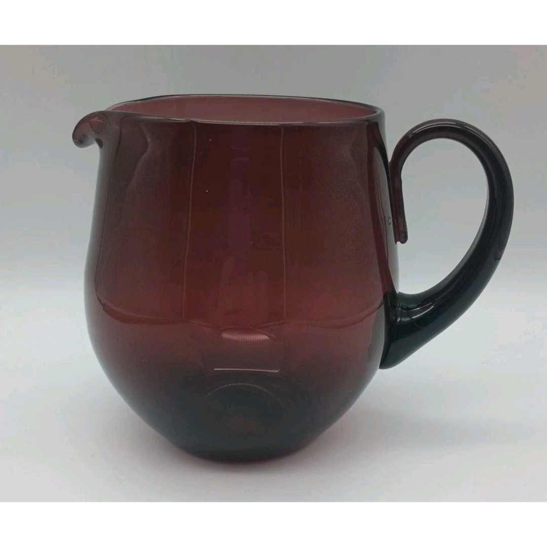 Vtg Blenko Purple Amethyst Squat Pitcher Art Glass 5.75 Handle