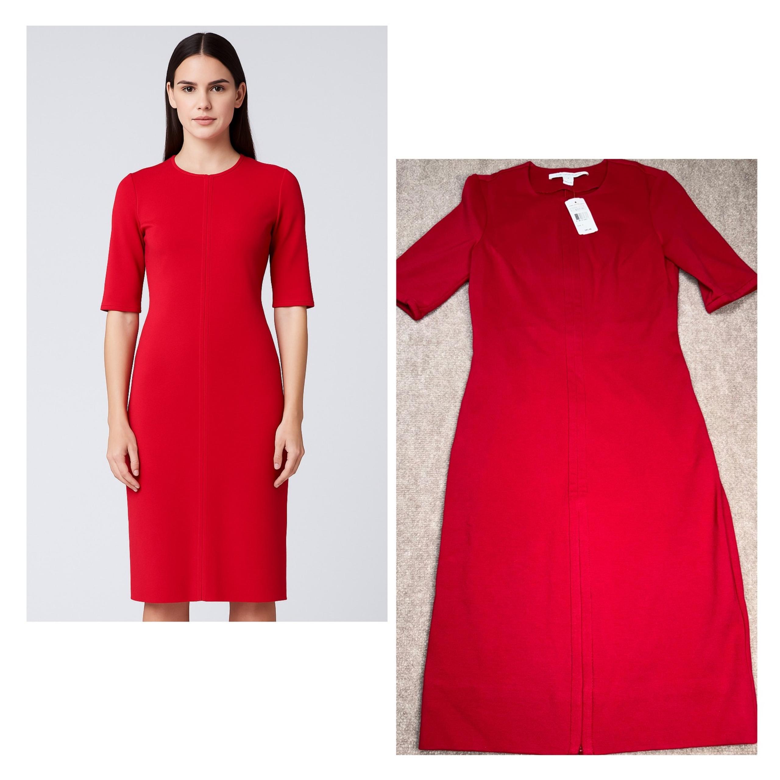 New DVF Diane von Furstenberg Saturn Knit Sheath Dress Red Hidden Front Zip-4