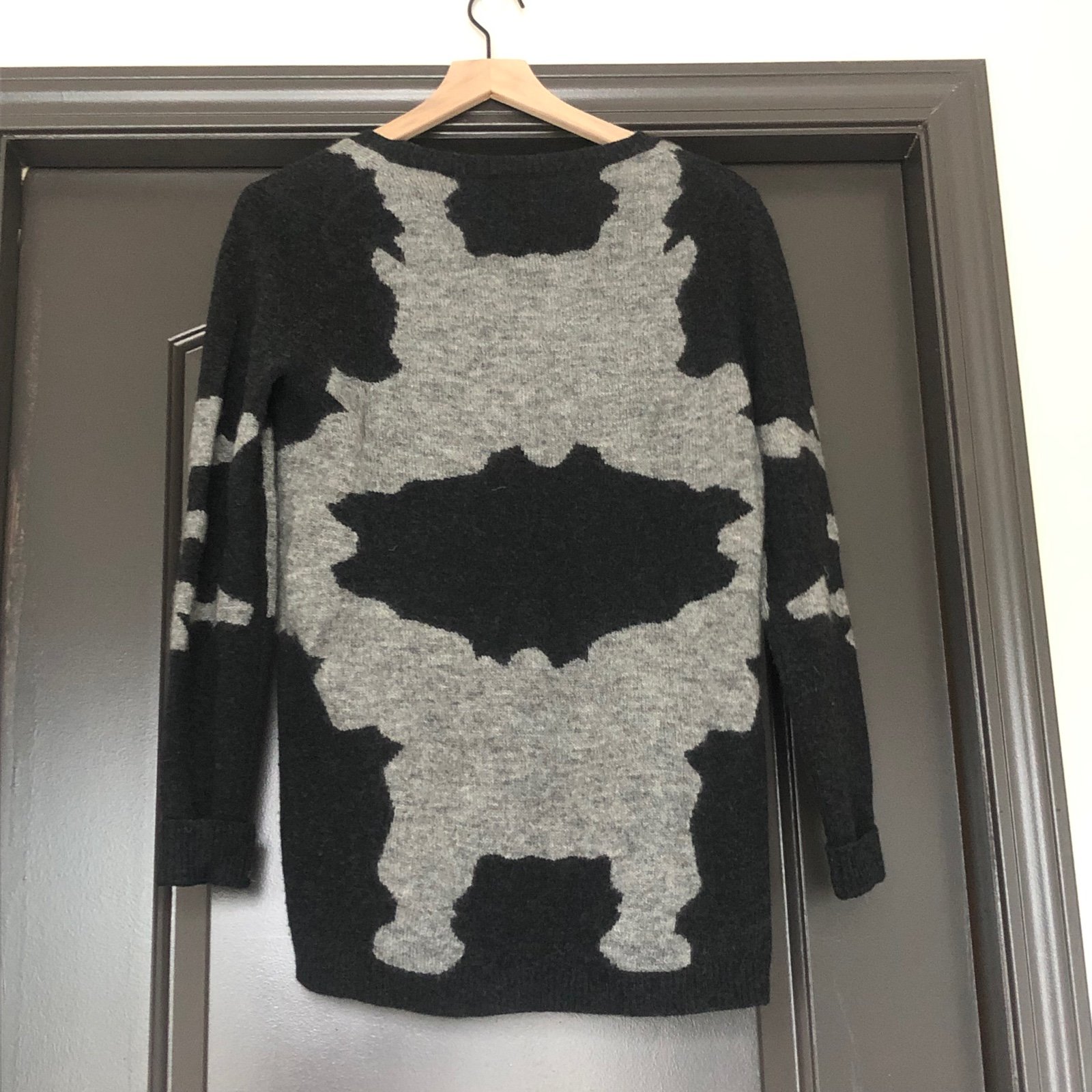 Theory wool/mohair blend tribal camo/ink blot gray and black oversized sweater