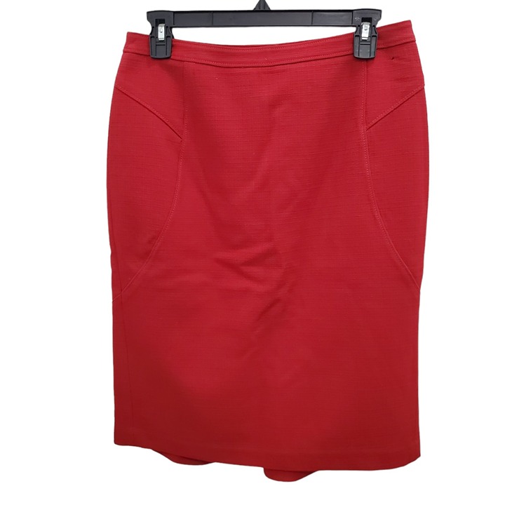 Ann Taylor Women's Red 100% Virgin Wool Button Back Career Midi Skirt 4